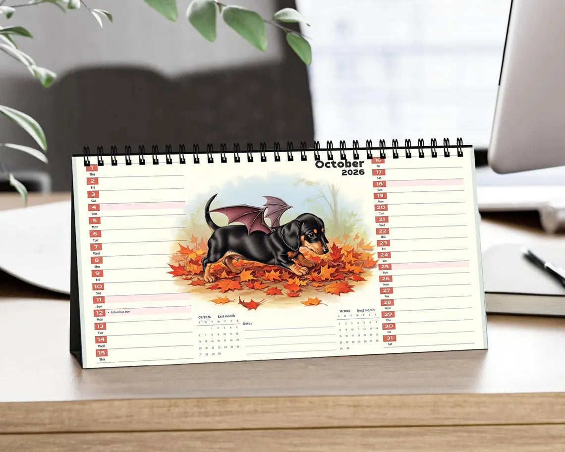 Dachshund Dog 2026 Desk Calendar | Sausage Dog Puppy Gift Her