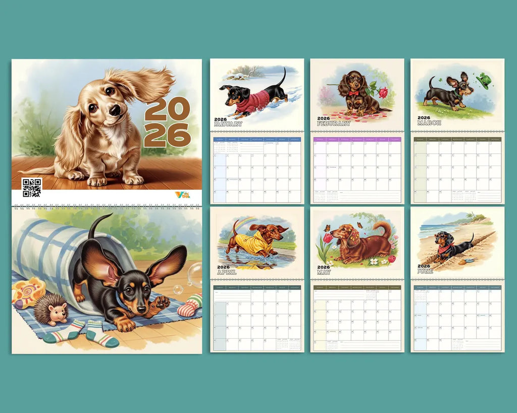 Dachshund Dog 2026 Wall Calendar | Sausage Dog Monthly Planner Gift Her
