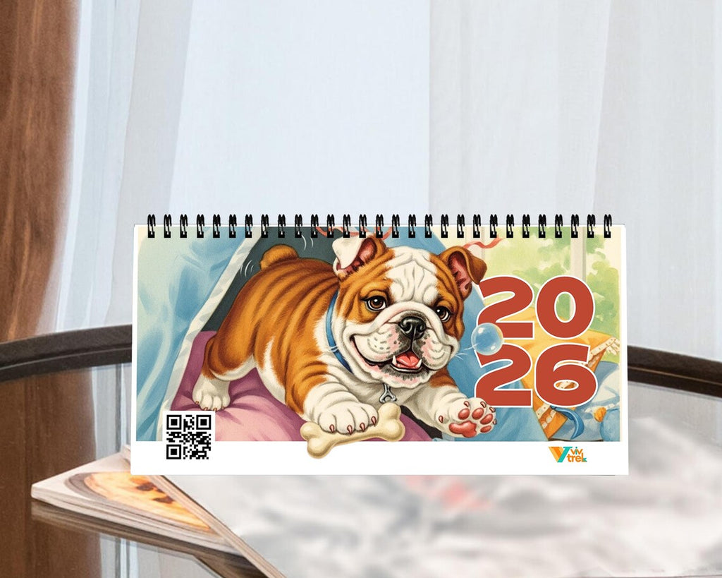 English Bulldog Dog 2026 Desk Calendar | Cute Puppy Dog Dad Mom Gift