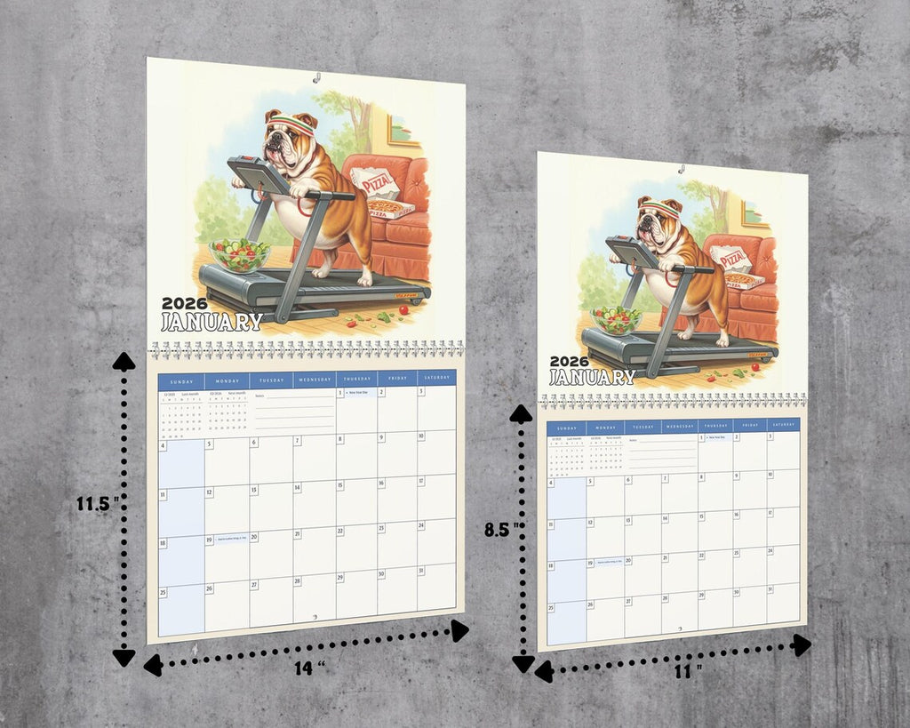 English Bulldog Dog 2026 Wall Calendar | Cute Puppy Monthly Planner Gift