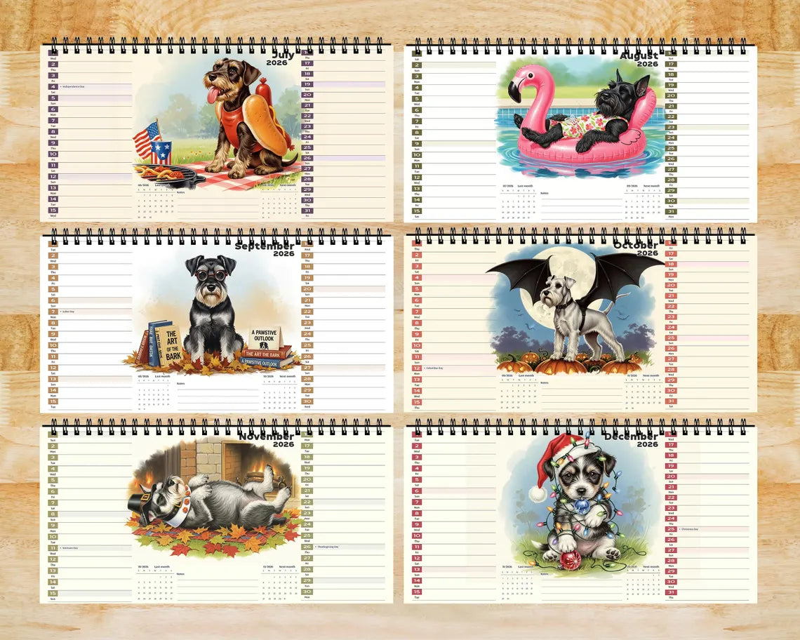 Cute Miniature Schnauzer Dog 2026 Desk Calendar, Office Gift for Dog Lovers