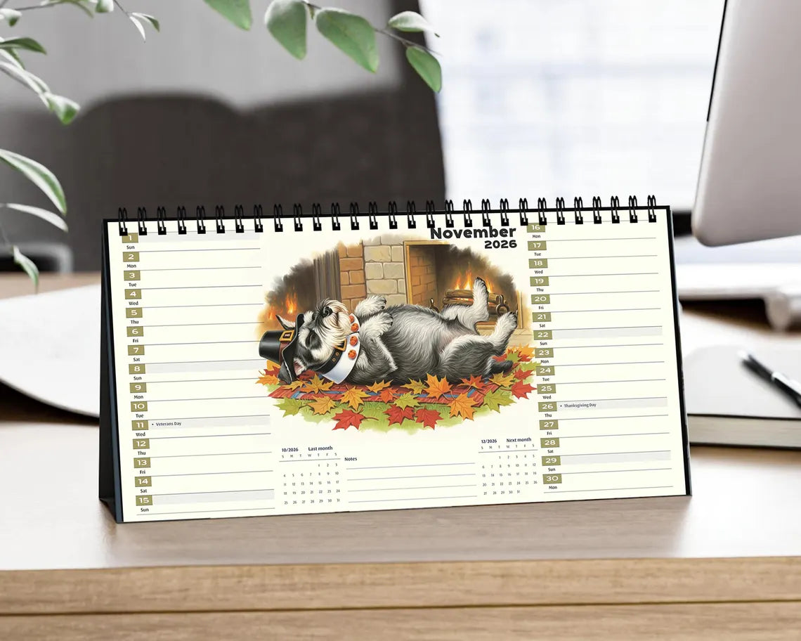 Cute Miniature Schnauzer Dog 2026 Desk Calendar, Office Gift for Dog Lovers