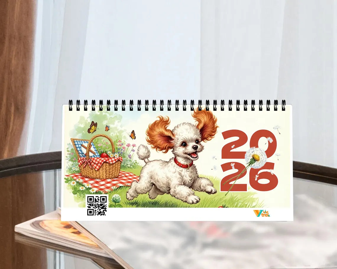 Poodle Dog 2026 Desk Calendar | Vintage Puppy Planner Cute Mom Gift
