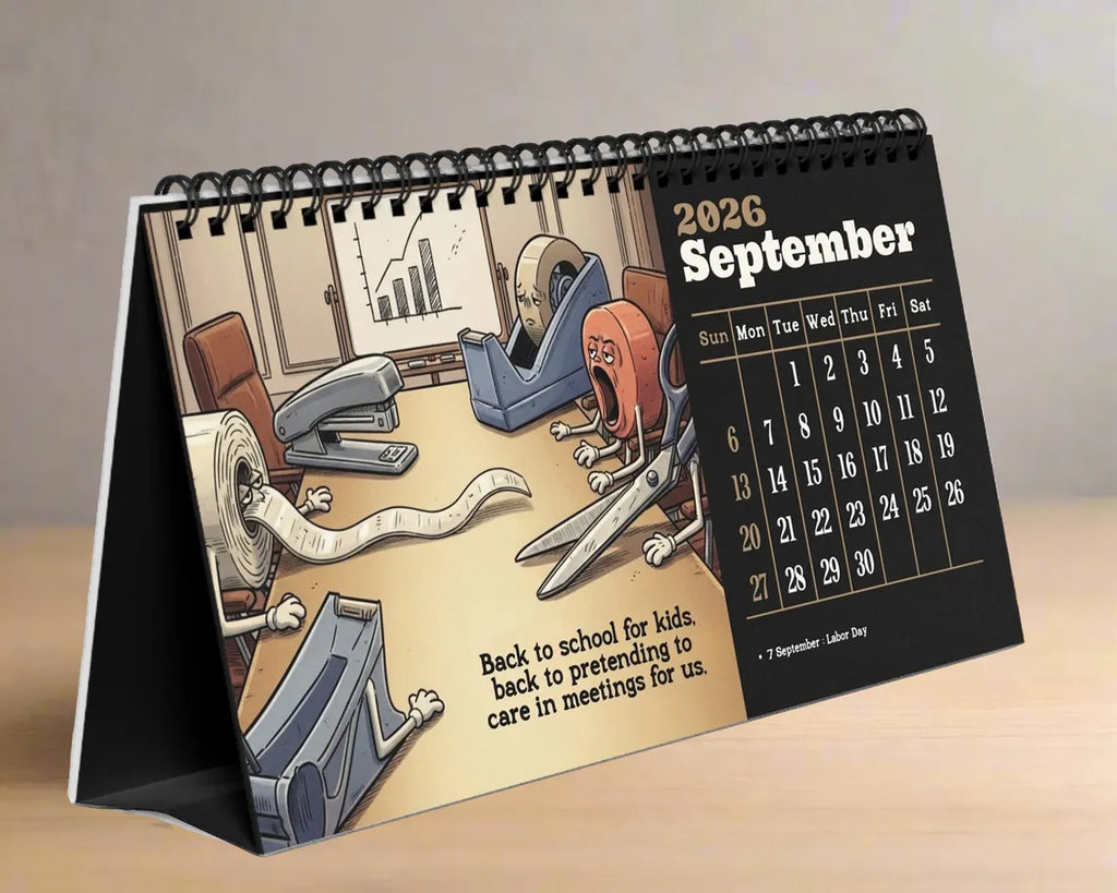 Funny 2026 Desk Calendar | Dark Humor Illustrated Office Gift for Coworkers