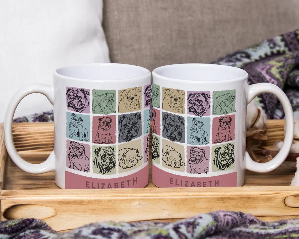 Custom Name Retro Bulldog Mug | Personalized Vintage Coffee Cup | Funny Dog Lover Gift | English Bulldog Owner Mug | Cute Pet Gift