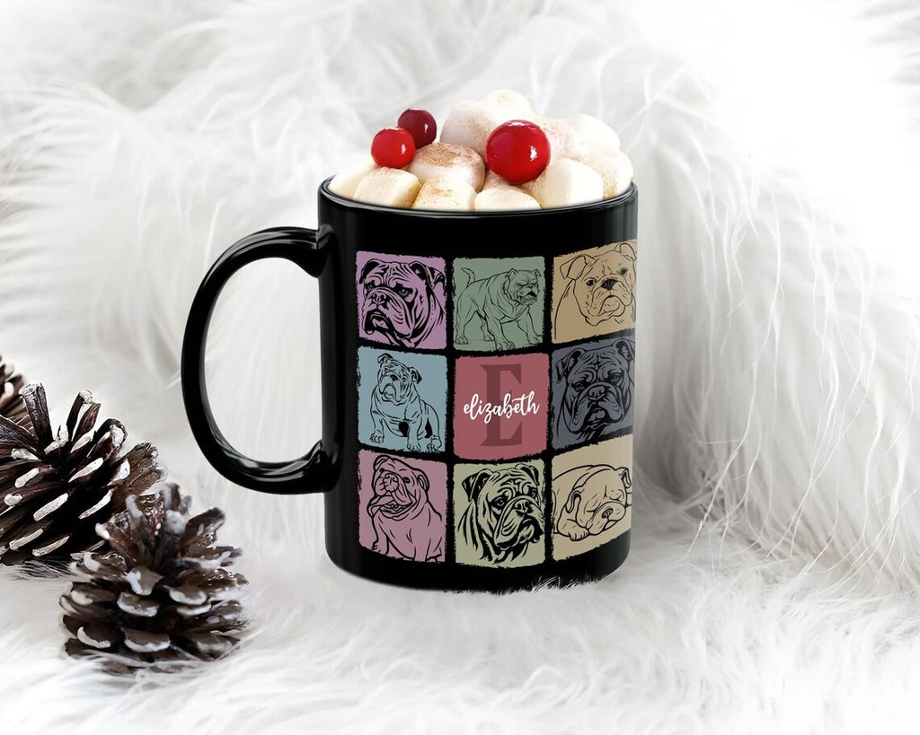 Custom Initial Name Mug | Personalized English Bulldog Lover Cup | Retro Vintage Coffee Mug | Funny Dog Owner Gift | Unique Pet Present