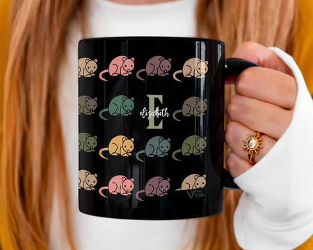 Custom Initial Name Possum Mug – Personalized Retro Opossum Coffee Cup – Funny Animal Lover Gift