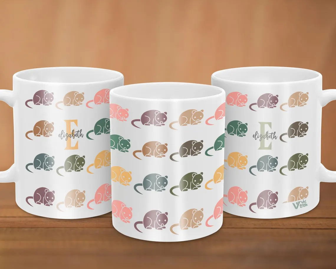 Custom Initial Name Possum Mug – Personalized Retro Opossum Coffee Cup – Funny Animal Lover Gift