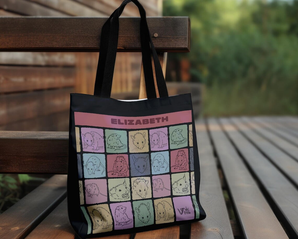 Custom Name Vintage Possum Tote Bag – Personalized Opossum Gift Carryall – Cute Opossum Accessory