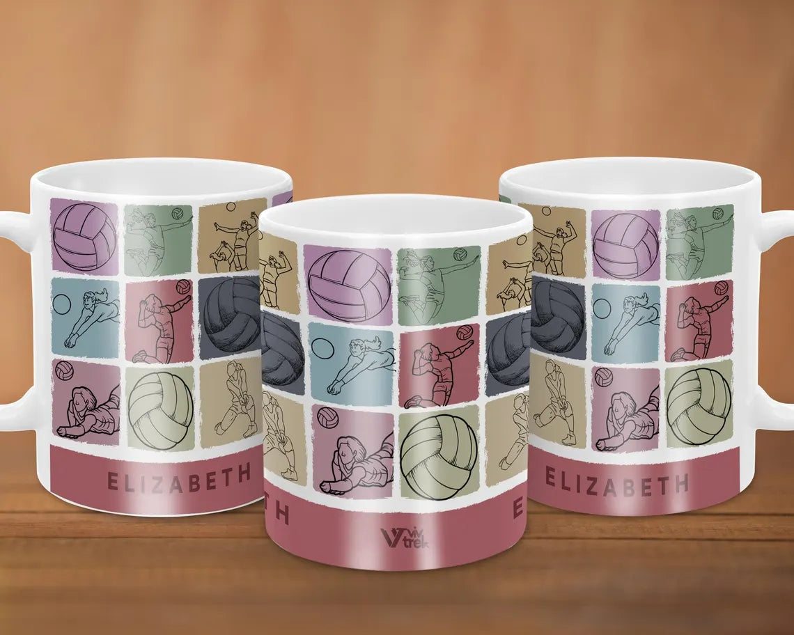 Custom Name Volleyball Coffee Mug, Vintage Volleyball Player Gift, Easily Distracted by Volleyball Mug, Sports Gift for Volleyball Lovers