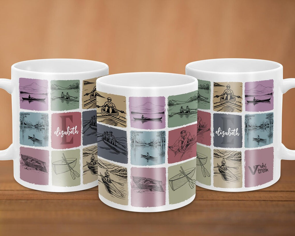 Vintage Rowing Mug, Personalized Custom Initial Coffee Cup, Rowing Lover Gift, Sporty Drinkware, Crew Team Gift, Unique Custom Mug