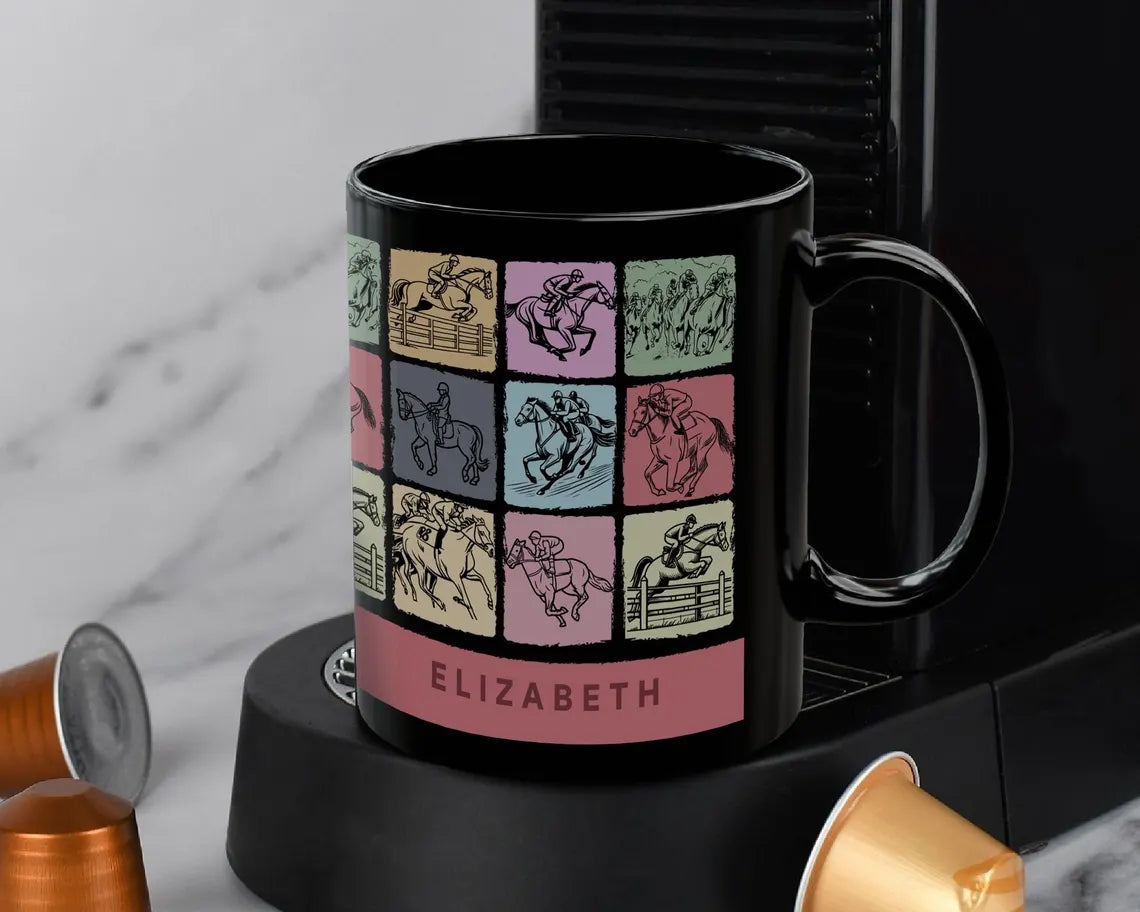 Custom Name Horse Racing Coffee Mug – Personalized Sports Lover Cup – Unique Daily Use Mug for Fans