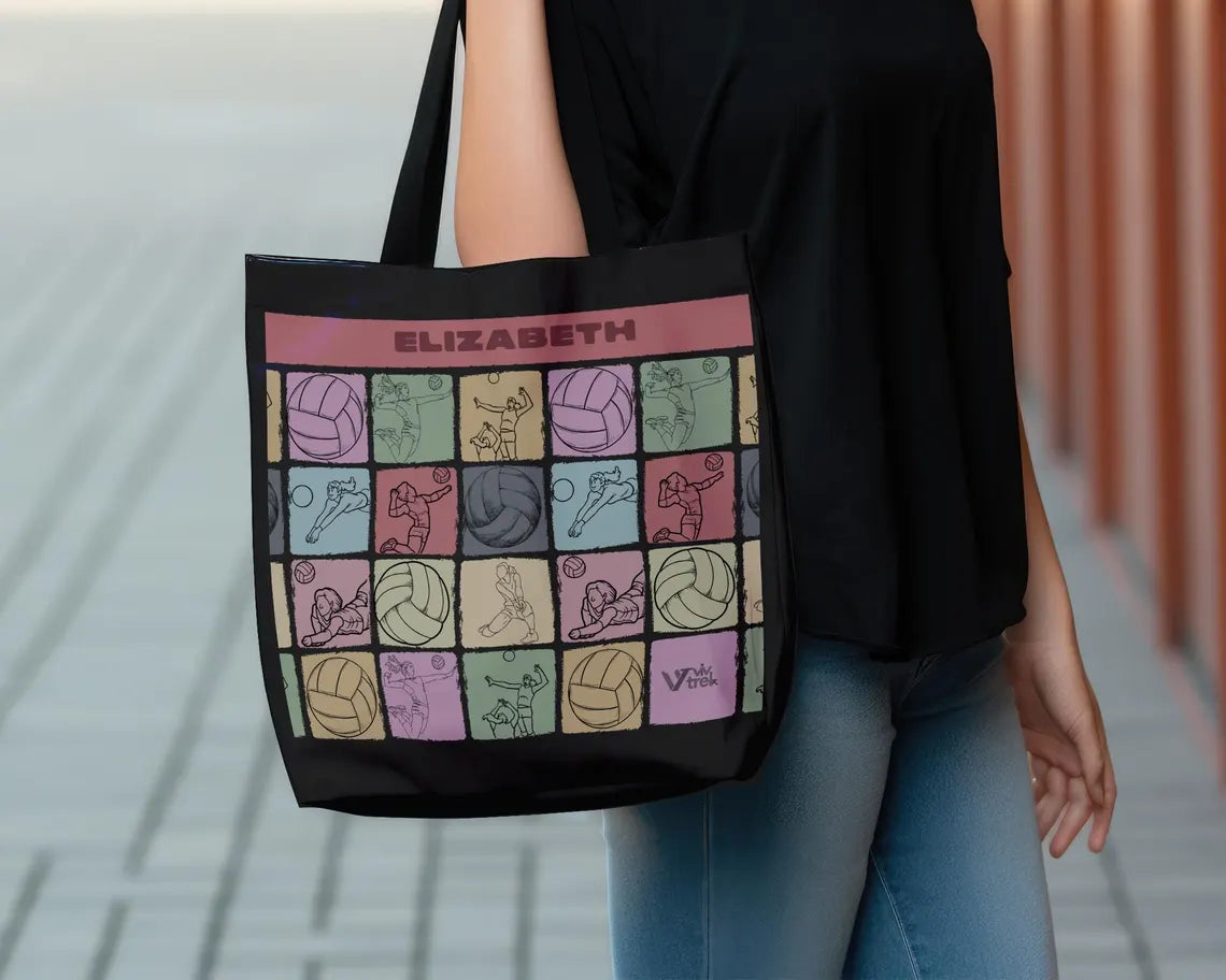 Personalized Name Volleyball Tote Bag – Vintage Custom Lover Gift – Retro Sports Design Player Carryall