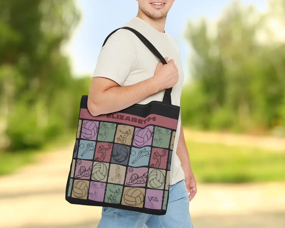 Personalized Name Volleyball Tote Bag – Vintage Custom Lover Gift – Retro Sports Design Player Carryall