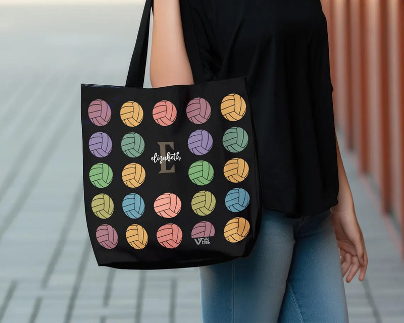 Custom Initial Name Volleyball Tote Bag – Retro Personalized Lover Gift – Vintage Sports Player Travel Bag