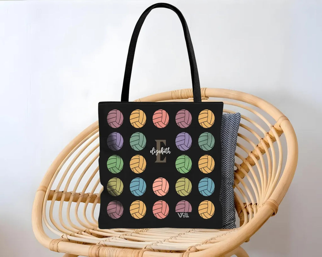 Custom Initial Name Volleyball Tote Bag – Retro Personalized Lover Gift – Vintage Sports Player Travel Bag