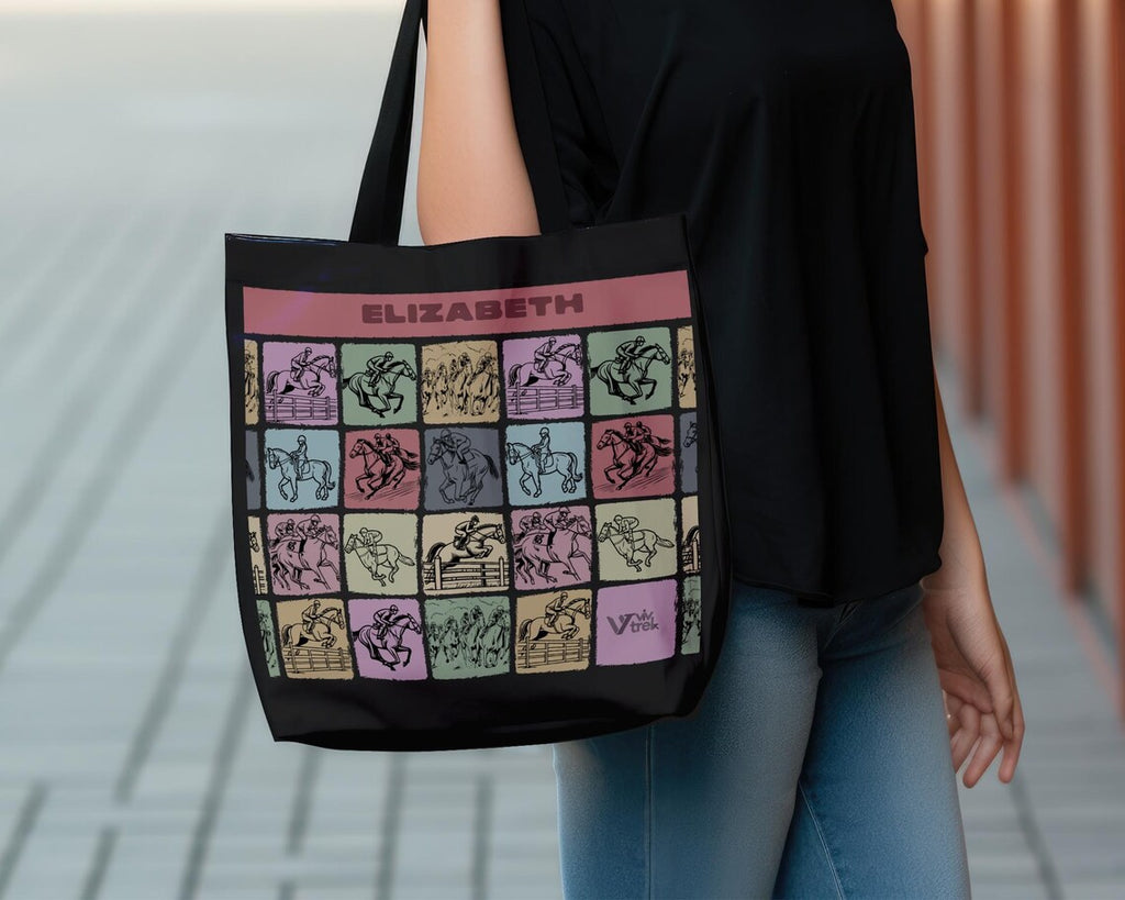 Custom Name Horse Racing Tote Bag – Vintage Personalized Sports Bag – Retro Racing Lover Gift