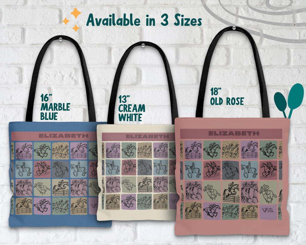 Custom Name Horse Racing Tote Bag – Vintage Personalized Sports Bag – Retro Racing Lover Gift