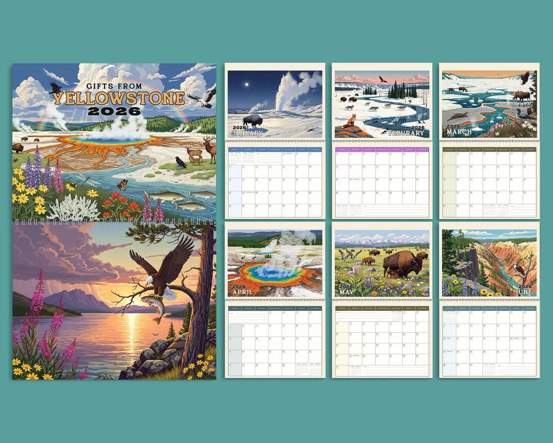 Yellowstone 2026 Wall Calendar | National Park Wildlife Souvenir Gift