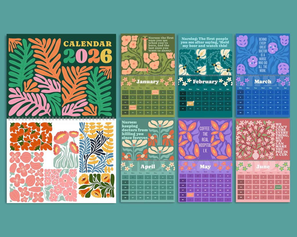 Sarcastic Nurse Calendar 2026 | Funny Floral Wall Planner Gift for Medical Staff