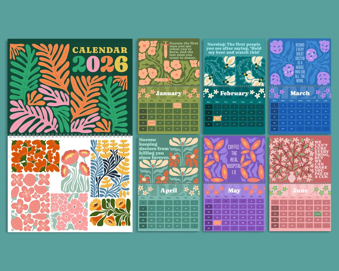 Sarcastic Nurse 2026 Wall Calendar | Funny Floral Snarky Monthly Planner