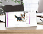 Cute Corgi 2026 Desk Calendar, Kawaii Dog Lover Gift, Cherry Blossom Office Decor