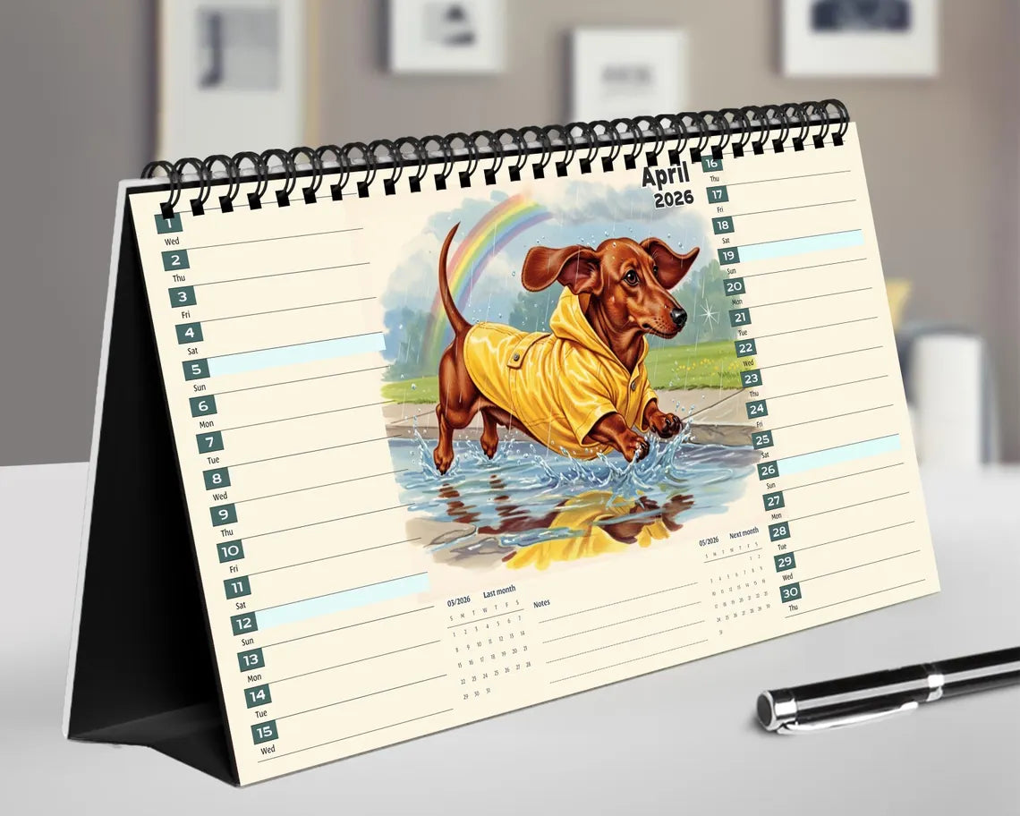 Dachshund Dog 2026 Desk Calendar | Sausage Dog Puppy Gift Her