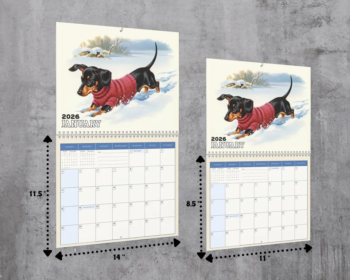 Dachshund Dog 2026 Wall Calendar | Sausage Dog Monthly Planner Gift Her