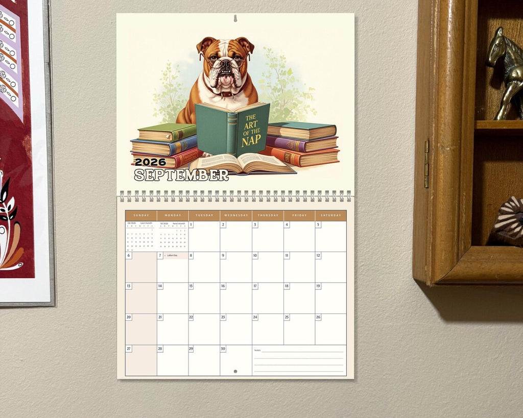 English Bulldog Dog 2026 Wall Calendar | Cute Puppy Monthly Planner Gift