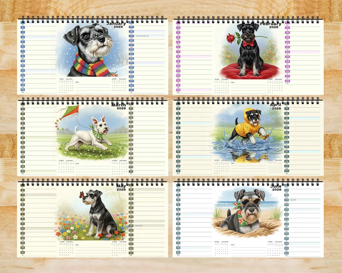 Cute Miniature Schnauzer Dog 2026 Desk Calendar, Office Gift for Dog Lovers