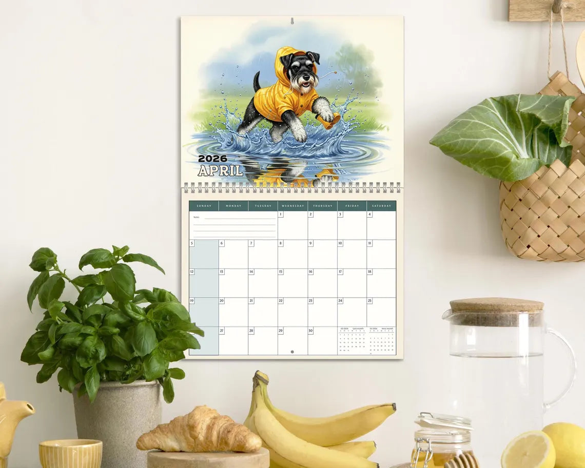 Cute Miniature Schnauzer 2026 Wall Calendar, Dog Mom Gift, Puppy Planner Art