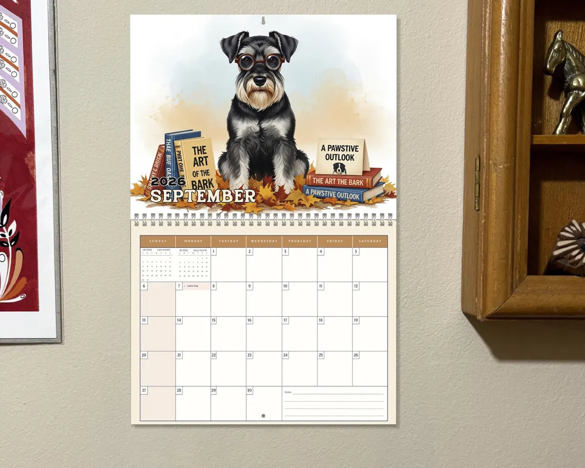 Cute Miniature Schnauzer 2026 Wall Calendar, Dog Mom Gift, Puppy Planner Art