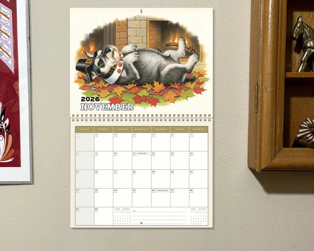 Cute Miniature Schnauzer 2026 Wall Calendar, Dog Mom Gift, Puppy Planner Art