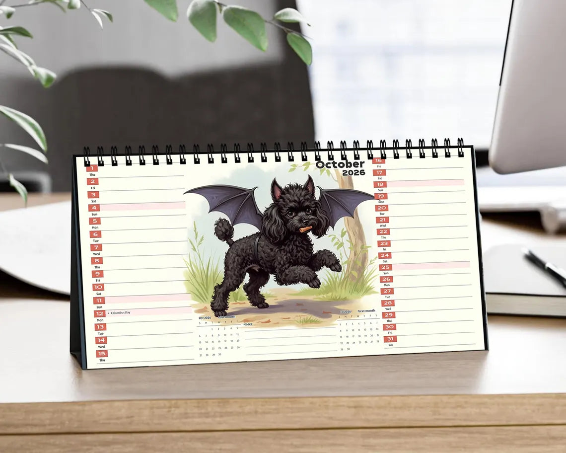 Poodle Dog 2026 Desk Calendar | Vintage Puppy Planner Cute Mom Gift