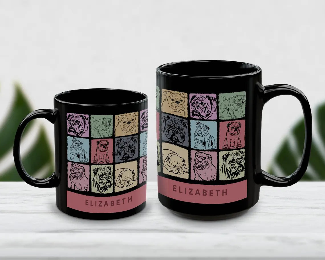 Custom Name Retro Bulldog Mug | Personalized Vintage Coffee Cup | Funny Dog Lover Gift | English Bulldog Owner Mug | Cute Pet Gift