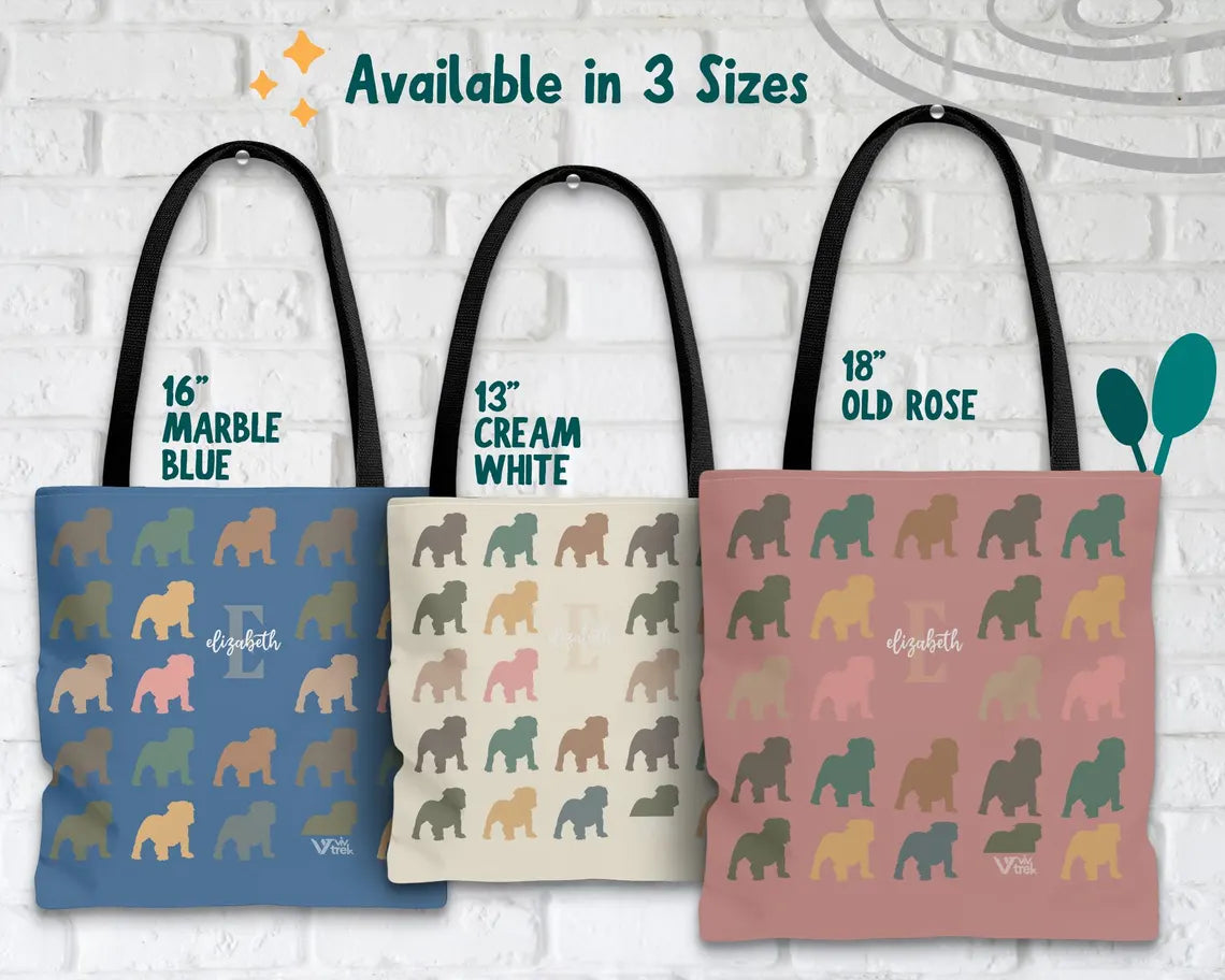 Custom Name Retro Bulldog Tote Bag | Personalized Vintage Shoulder Bag for Dog Lovers | Cute Pet Owner Gift | Stylish English Bulldog Shopper