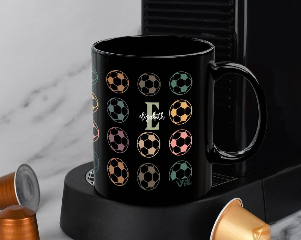 Retro Squirrel Mug with Custom Initial Name, Personalized Soccer Coffee Cup, Colorful Soccer Fan Gift, Unique Soccer Player Coffee Present