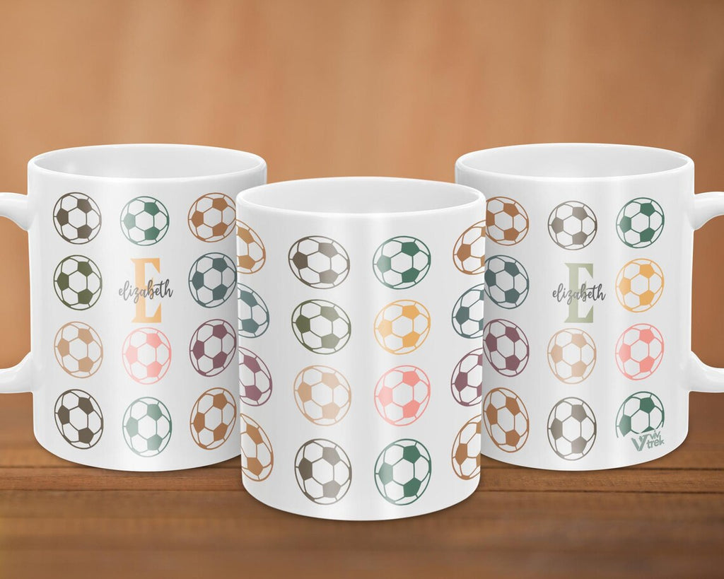 Retro Squirrel Mug with Custom Initial Name, Personalized Soccer Coffee Cup, Colorful Soccer Fan Gift, Unique Soccer Player Coffee Present