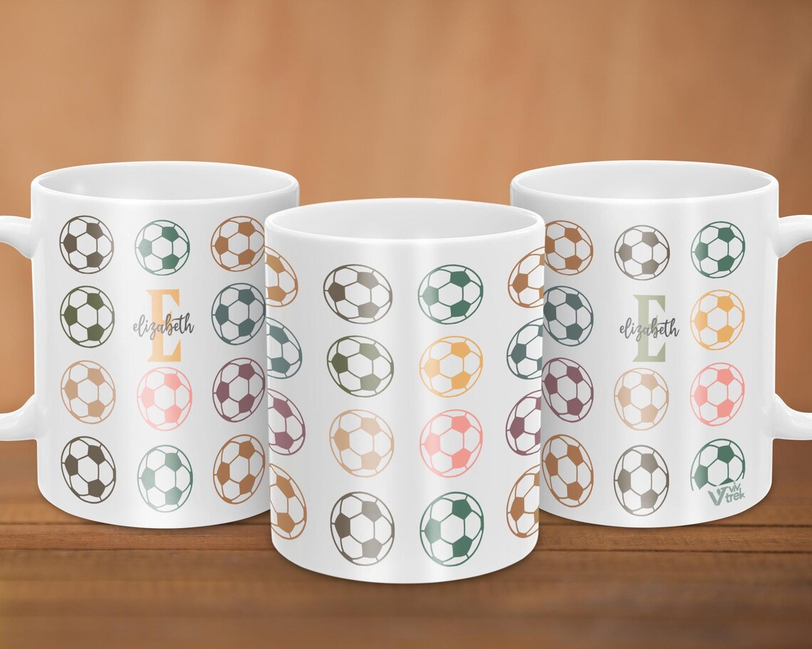 Retro Squirrel Mug with Custom Initial Name, Personalized Soccer Coffee Cup, Colorful Soccer Fan Gift, Unique Soccer Player Coffee Present