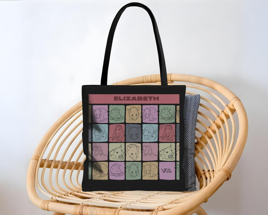 Custom Name Vintage Possum Tote Bag – Personalized Opossum Gift Carryall – Cute Opossum Accessory