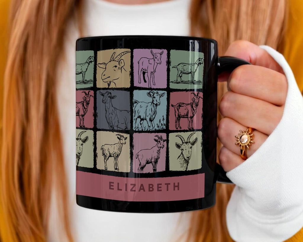 Personalized Name Goat Lover Gift | Custom Retro Farm Animal Coffee Mug | Unique Graphic Cup | Farmhouse Decor