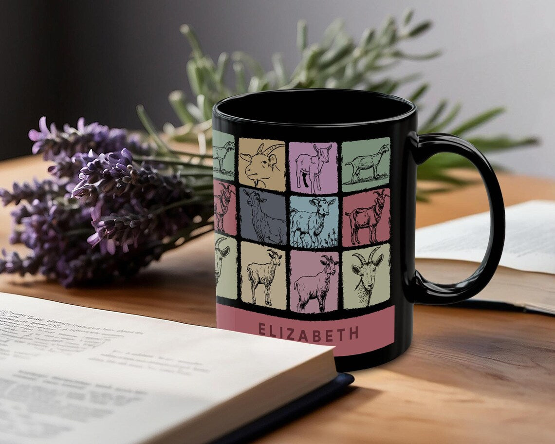 Personalized Name Goat Lover Gift | Custom Retro Farm Animal Coffee Mug | Unique Graphic Cup | Farmhouse Decor