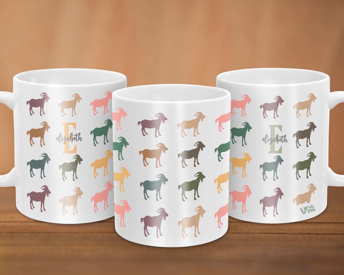 Retro Custom Initial Name Goat Coffee Mug | Personalized Farm Animal Gift | Cozy Graphic Cup | Unique Farmhouse Decor