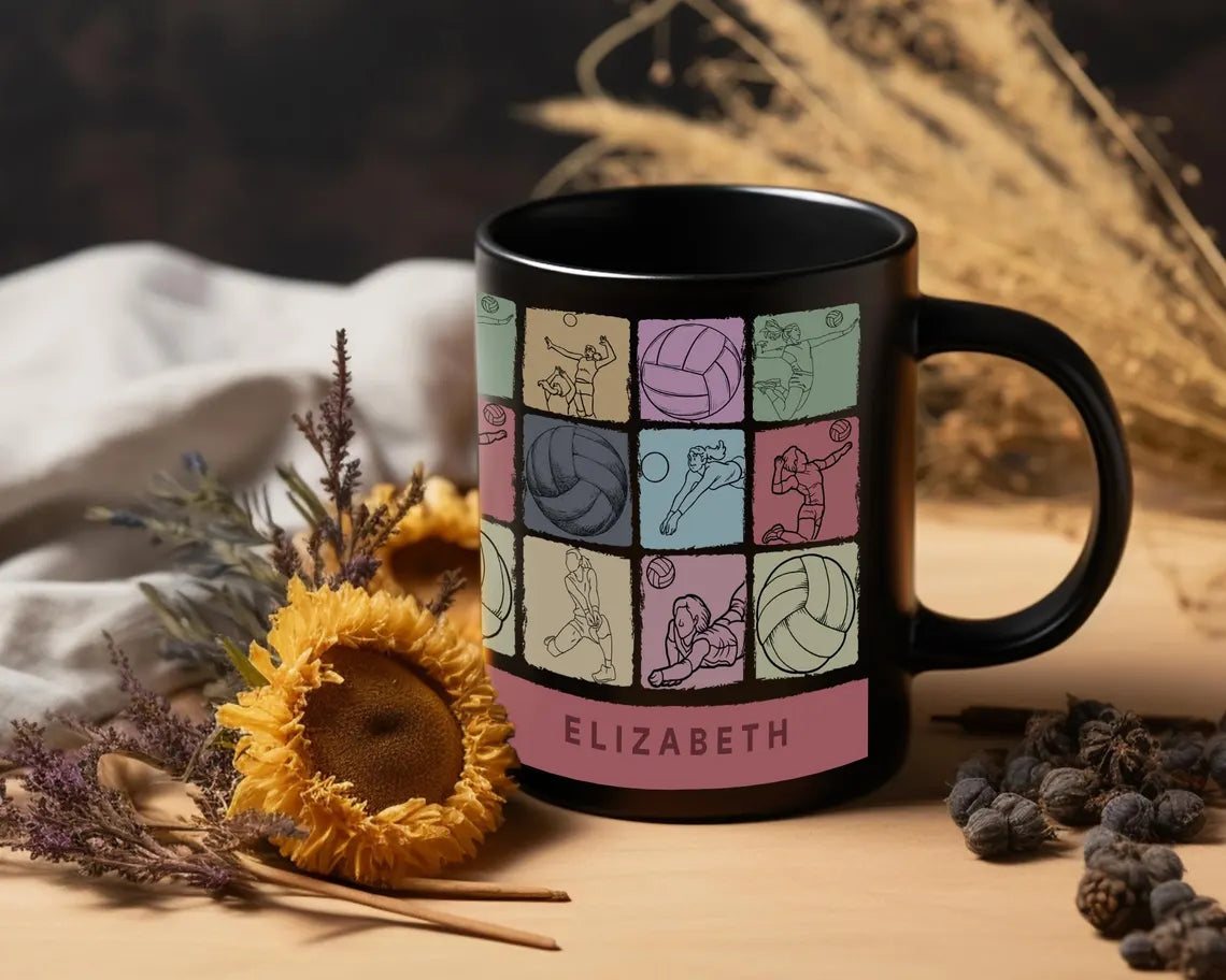 Custom Name Volleyball Coffee Mug, Vintage Volleyball Player Gift, Easily Distracted by Volleyball Mug, Sports Gift for Volleyball Lovers