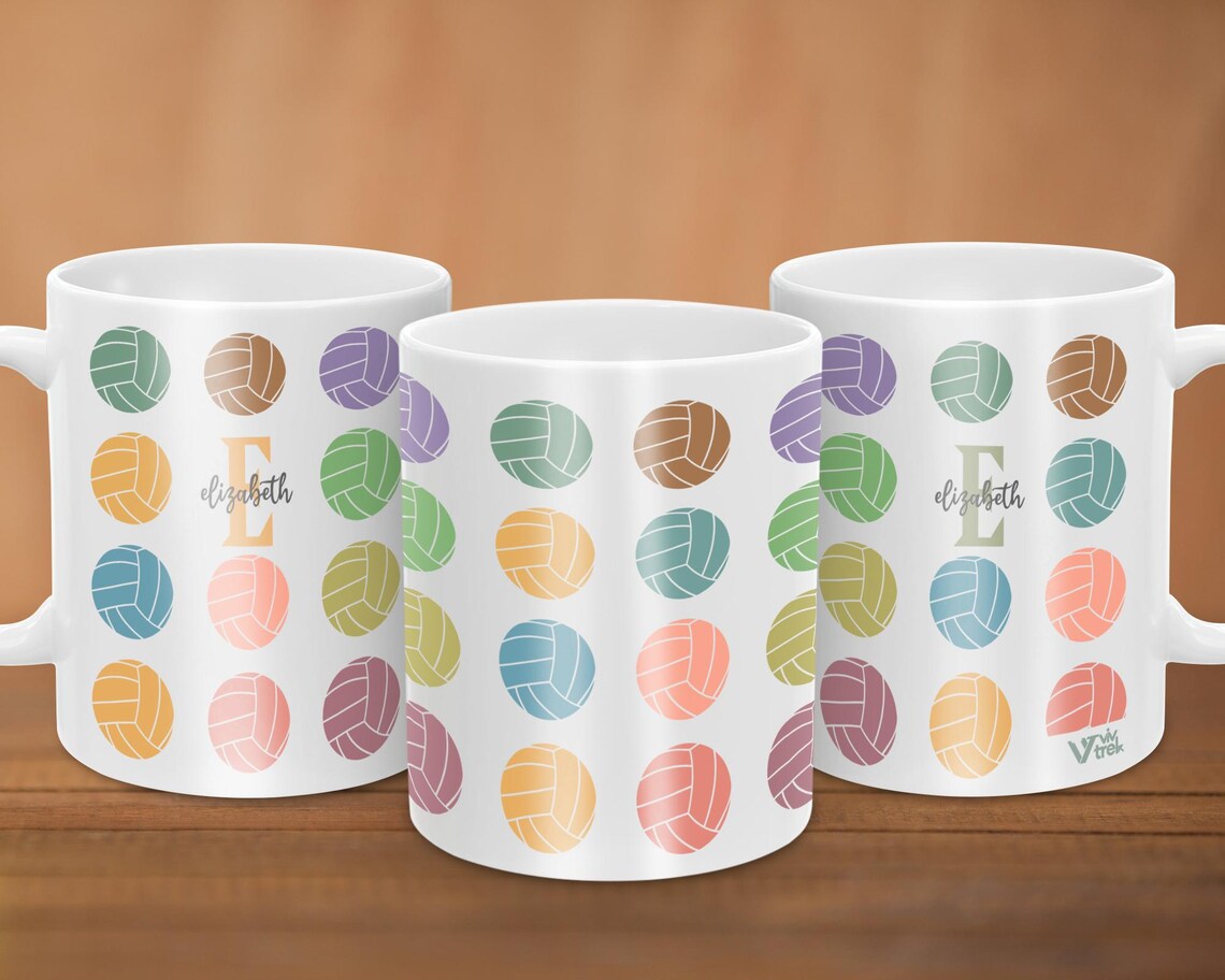 Retro Custom Name Volleyball Coffee Mug, Personalized Initial Volleyball Gift, Vintage Sports Lover Mug, Team Volleyball Gift for Players