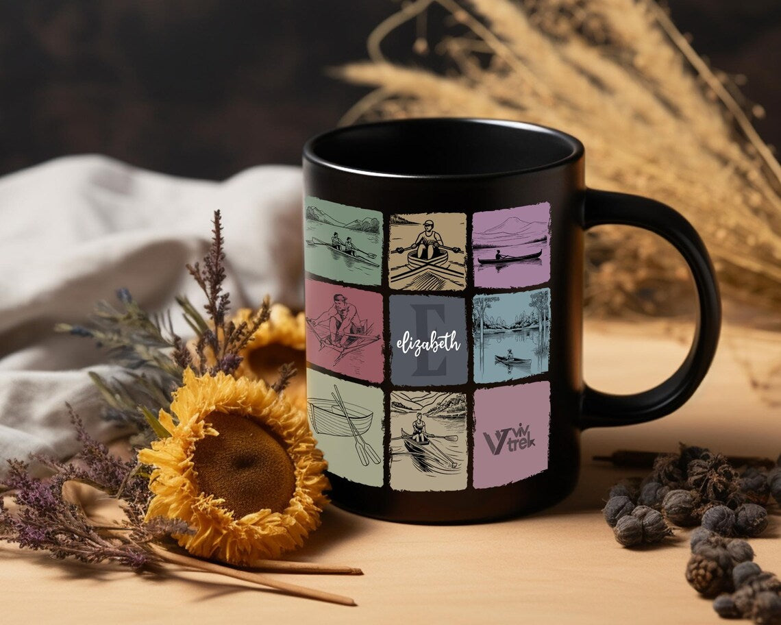 Vintage Rowing Mug, Personalized Custom Initial Coffee Cup, Rowing Lover Gift, Sporty Drinkware, Crew Team Gift, Unique Custom Mug