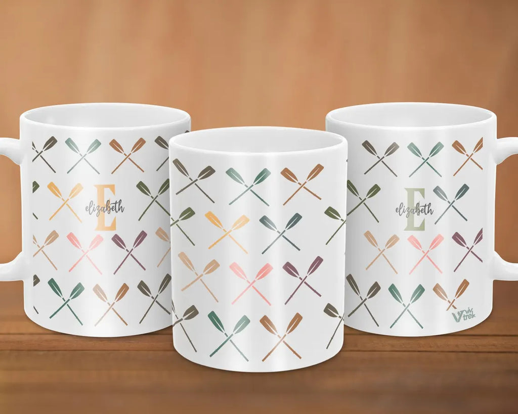 Retro Rowing Mug, Personalized Custom Initial Coffee Cup, Rowing Lover Gift, Sporty Drinkware, Unique Crew Team Gift, Custom Mug