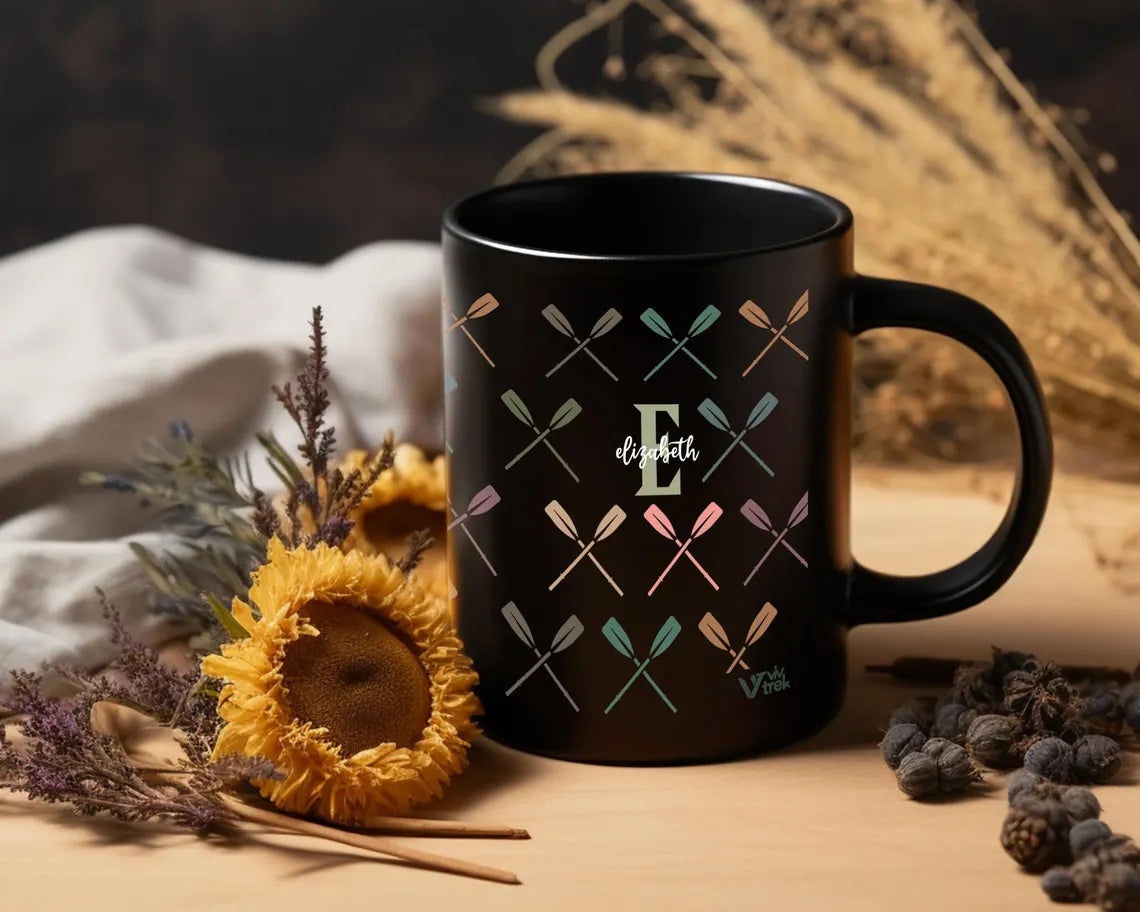 Retro Rowing Mug, Personalized Custom Initial Coffee Cup, Rowing Lover Gift, Sporty Drinkware, Unique Crew Team Gift, Custom Mug
