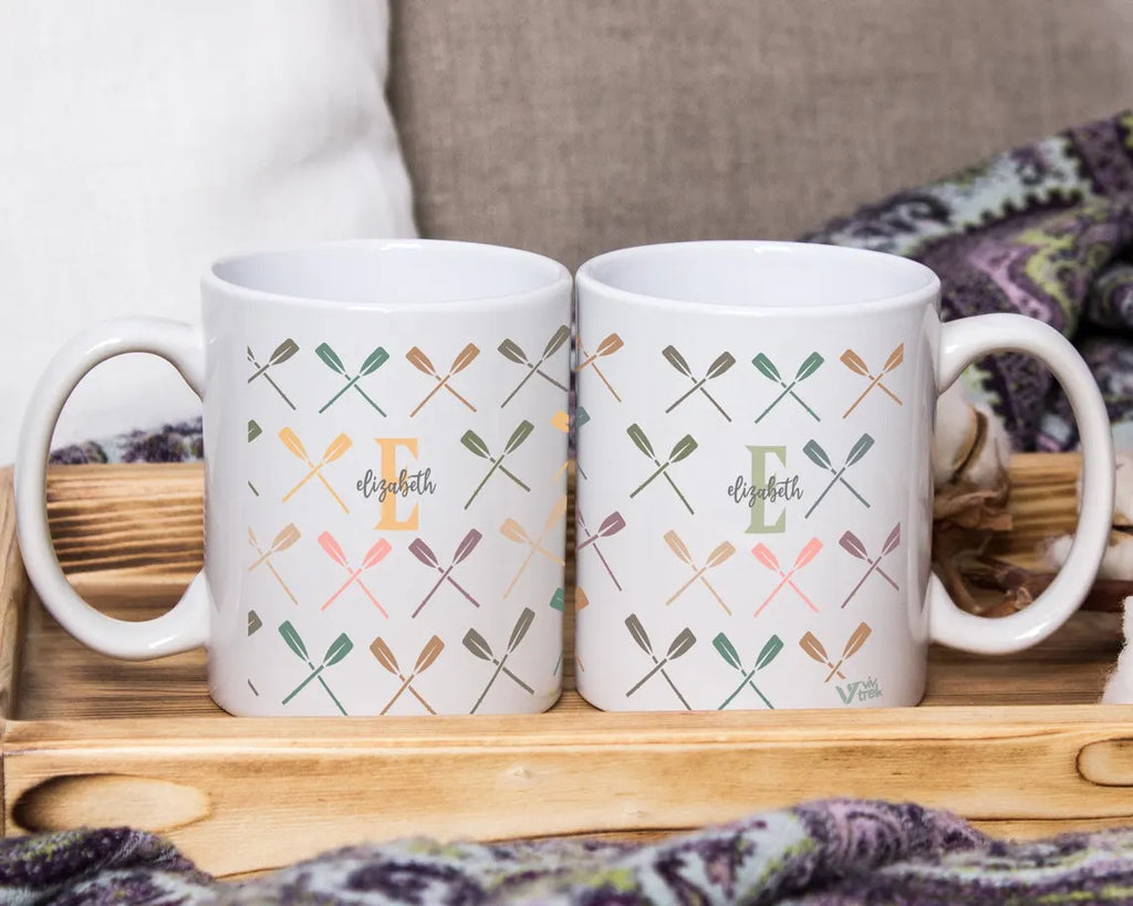 Retro Rowing Mug, Personalized Custom Initial Coffee Cup, Rowing Lover Gift, Sporty Drinkware, Unique Crew Team Gift, Custom Mug
