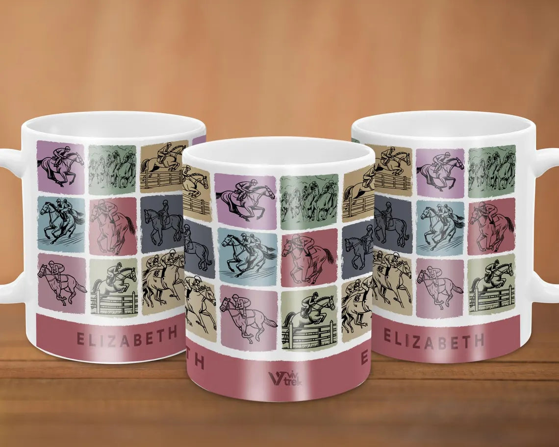 Custom Name Horse Racing Coffee Mug – Personalized Sports Lover Cup – Unique Daily Use Mug for Fans